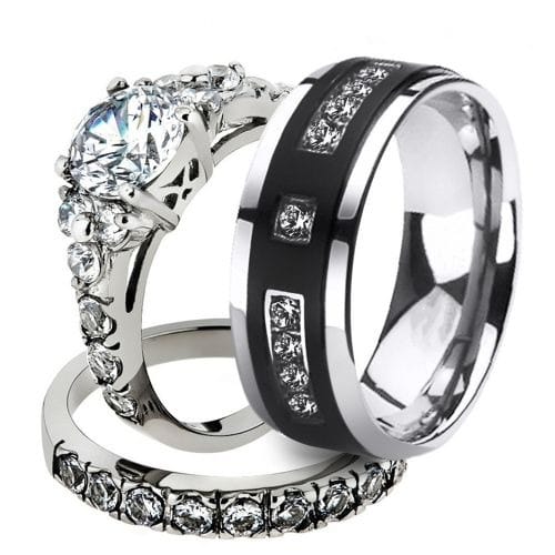 Ring Set Diamond For Couple - Black & Silver