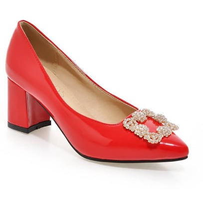 Stoned Rectangle Front Attachment Cover Shoes-Red