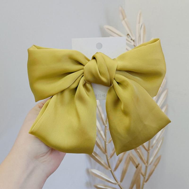 French retro satin big bow hairpin JK Japanese Korean version Lolita top clip back head hairpin head jewelry Turmeric (spring fingers)