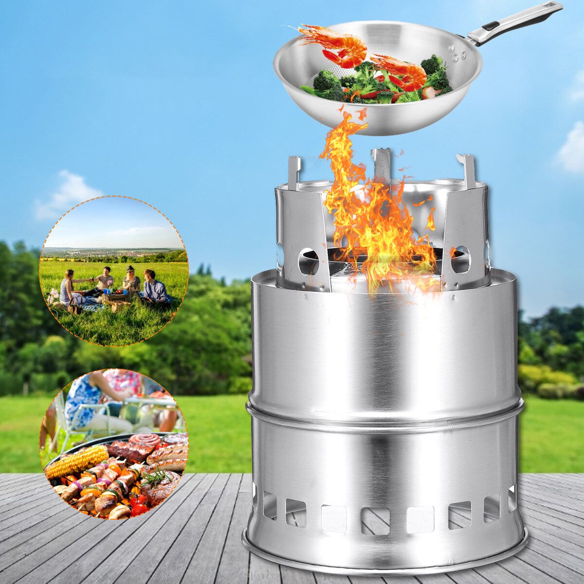 Large Size Camping Wood Stove Split Portable Gas Stainless Steel Gas Firewood Backpacking Picnic Furnace Outdoor Stove