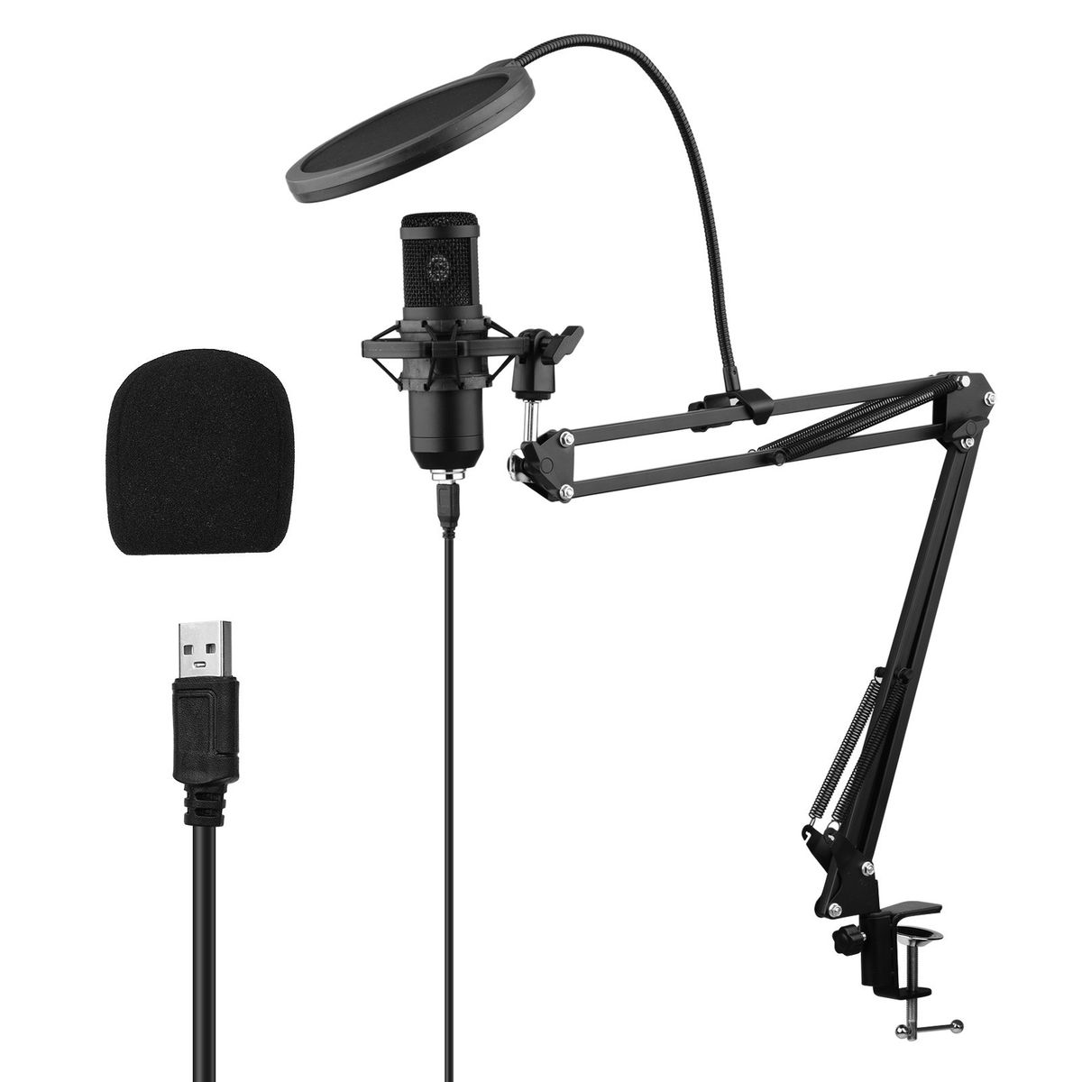 USB Condenser Microphone Set With Desk Mounting Clamp