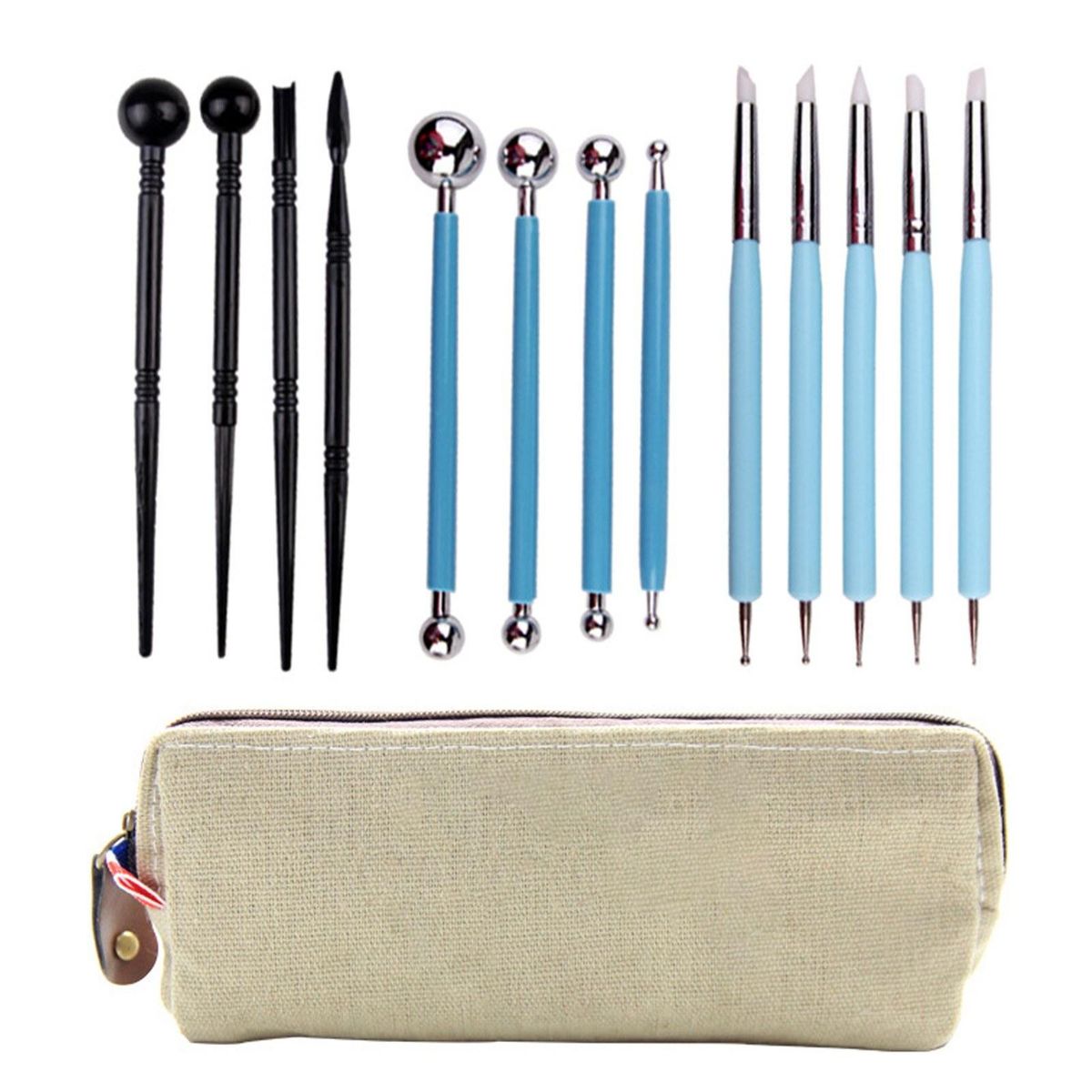 13pcs Clay Sculpture Kit with Pencil Bag Acrylic Rod Indentation Pen Clay beginner's set for Fondant Cakes/DIY Ceramic Clay/Nails Art