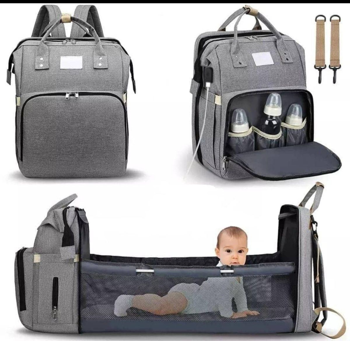 Foldable Baby Crib With Changing Pad Diaper Bag