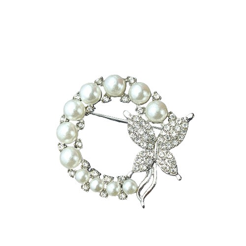 Pearl Butterfly Silver Brooch Pin For Women - 38 x 4cm