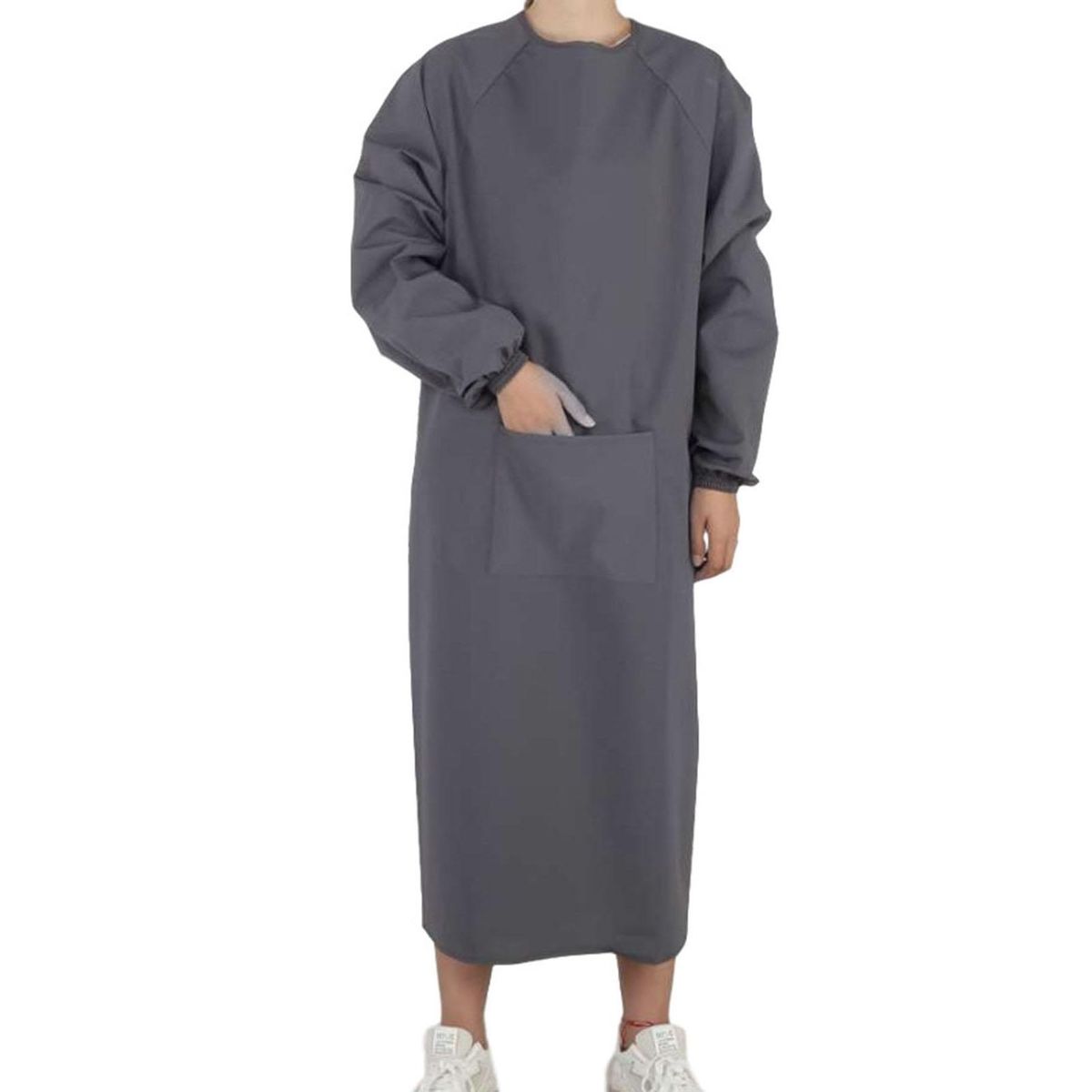 Waterproof Canvas Apron with Pockets Long Sleeves Ideal for Chefs Grey