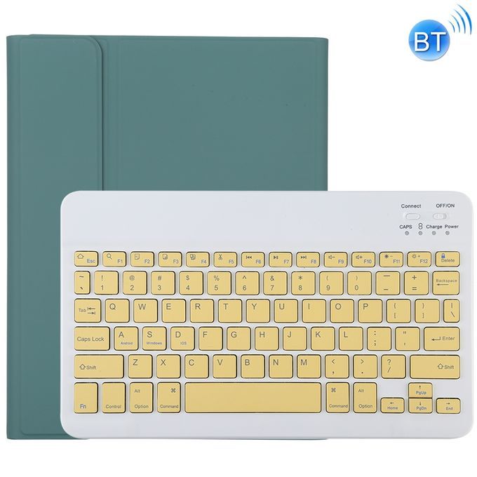 TG11B Detachable Bluetooth Yellow Keyboard + Microfiber Leather Protective Case For IPad Pro 11 Inch (2020), With Pen Slot & Holder (Dark Green)