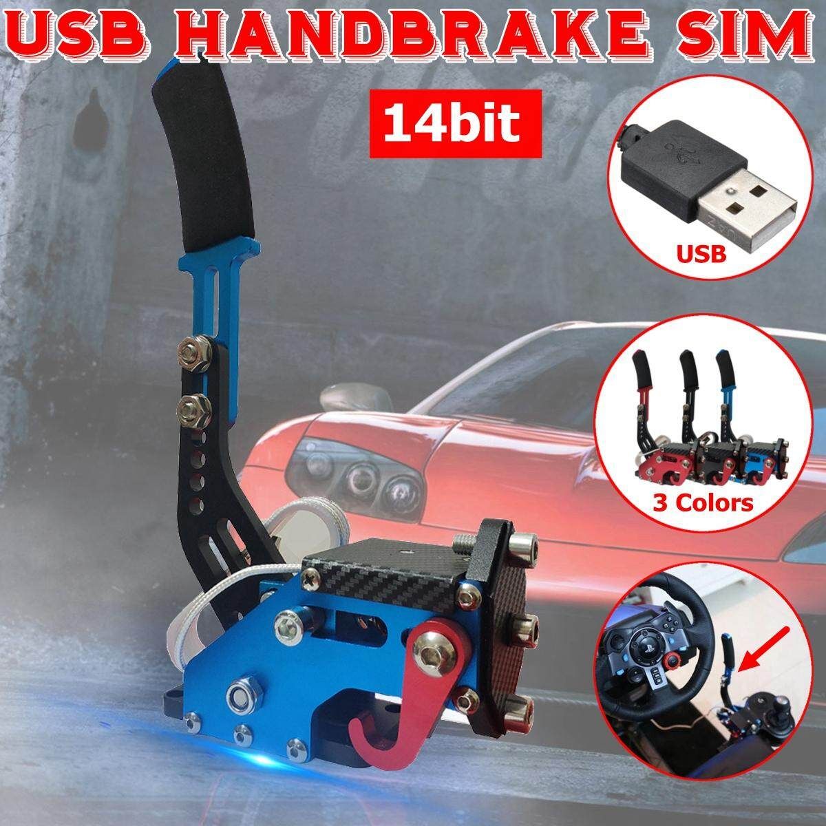 14Bit PC USB Handbrake SIM For Racing Games G25/27/29 T500 FANATECOSW DIRT RALLY Blue Blue (blue)