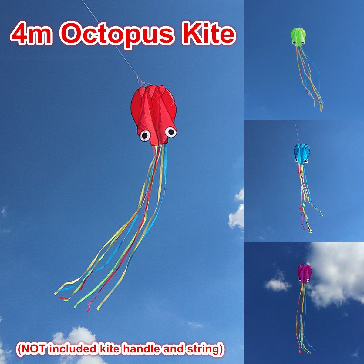 4M Octopus Flying Kite Weekends Kids Fun Outdoor Holiday Game Park Beach Gifts Kite Blue