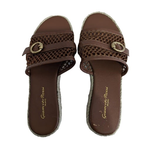 Leather-trimmed Espadrille Slides - Brown