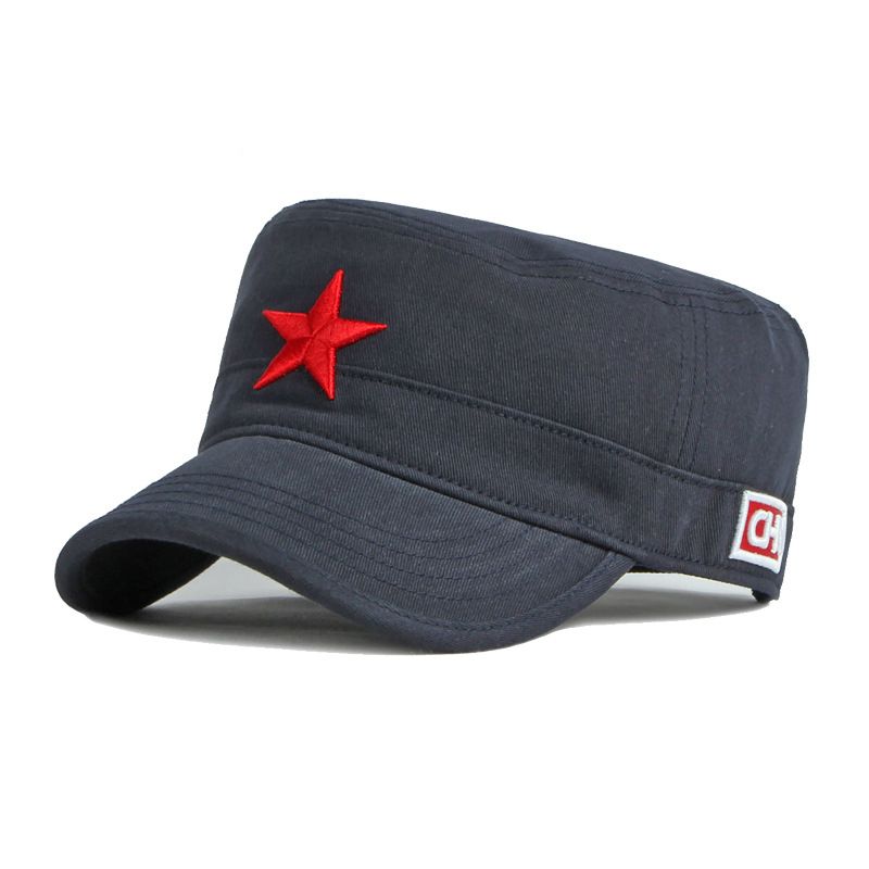 Spring Ary Hat Men 3D Pentagram Embroidery  Dad Cap Red Star Baseball Flat Hat Cotton Dailywear Visor Outdoor Sun Cap-Navy