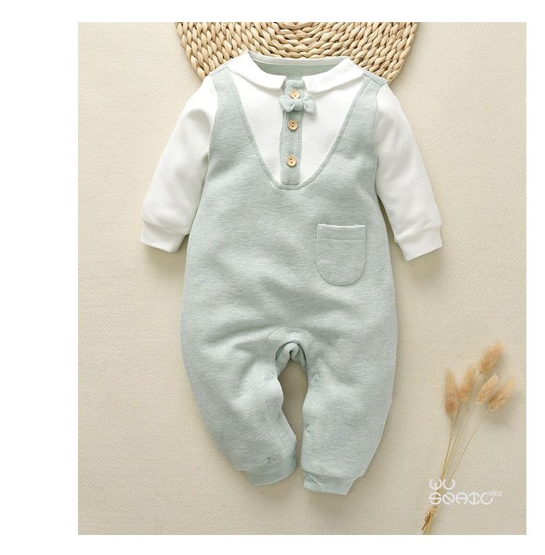BABY BOY CHRISTENING ROMPER WITH 3 BUTTONS - Green