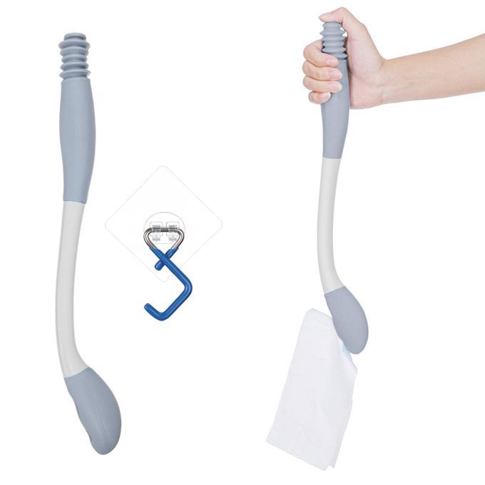 Bottom Toileting  Tool Comfort Handled Tissue Grey White And Hook