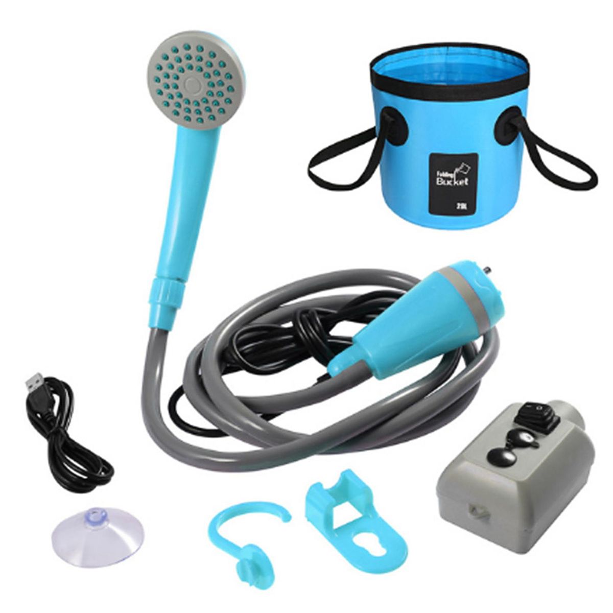Portable Camping Shower with 20L Collapsible Water Bucket Outdoor Shower Pump Rechargeable Shower Head for Camping Hiking Traveling Backpacking