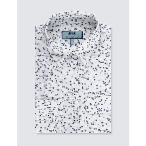 Women's White & Grey Stars Relaxed Fit Shirt - Single Cuff