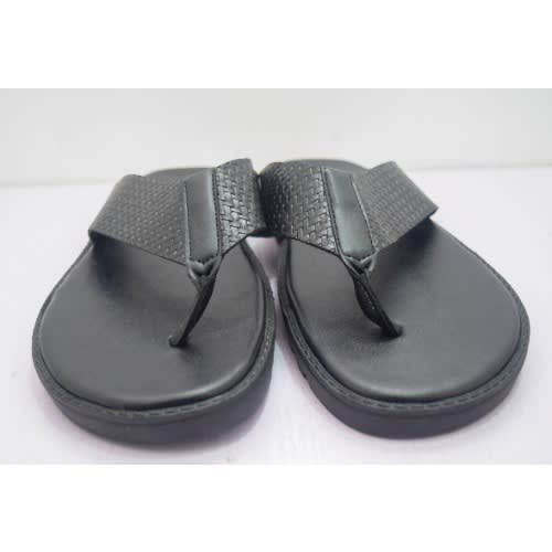 Men's Basket Pattern Leather Pam Slippers- Black
