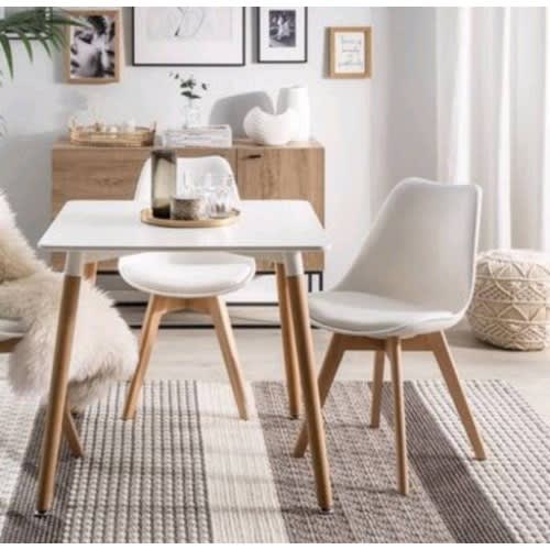 Wood Leg Dining Table And 2 Chairs Set - White 80x80cm