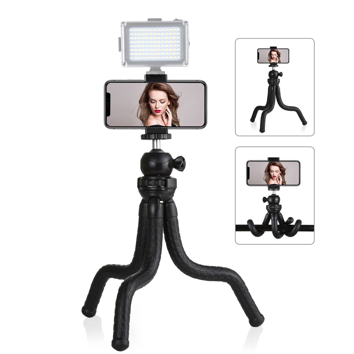 PULUZ Mini Octopus Flexible Tripod Holder With Ball Head & Phone Clamp + Tripod Mount Adapter & Long Screw For SLR Cameras, GoPro, Cellphone, Size: 30cmx5cm