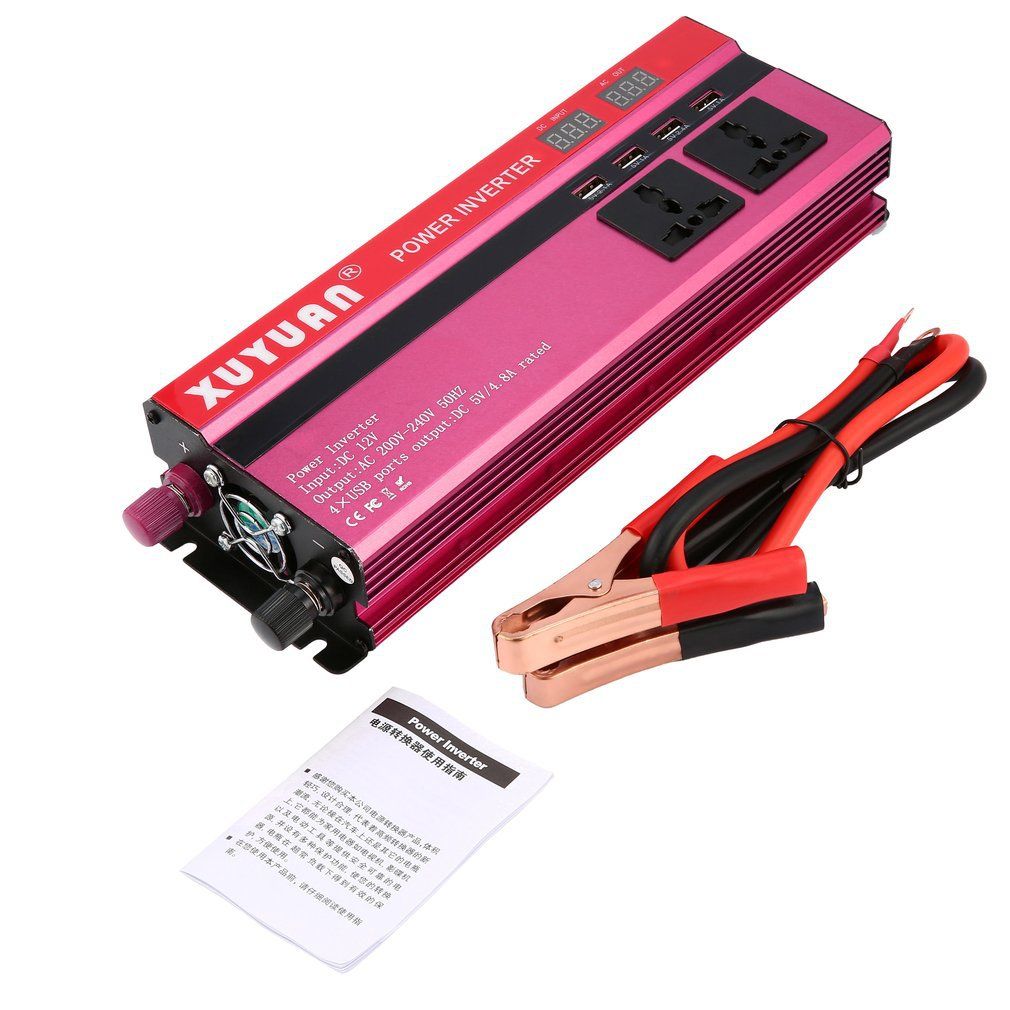 6000W Solar Power Inverter DC 12V To AC 220V LED Display Sine Wave Converter Red