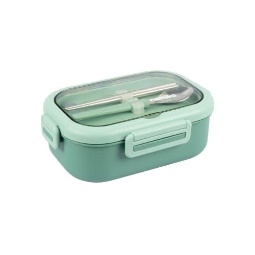 Stainless Steel Food Box With Lock Lid, Spoon & Chopsticks - 850ml - Green