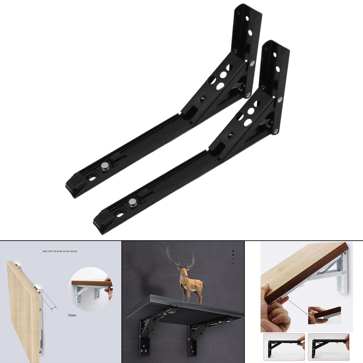 Triangle Folding Angle Bracket Shelf Bracket DIY For 14in Black