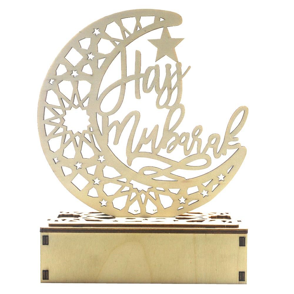Wooden Moon L-ed Light Decoration with Letters Ramadan Eid Mubarak Home Decor Craft