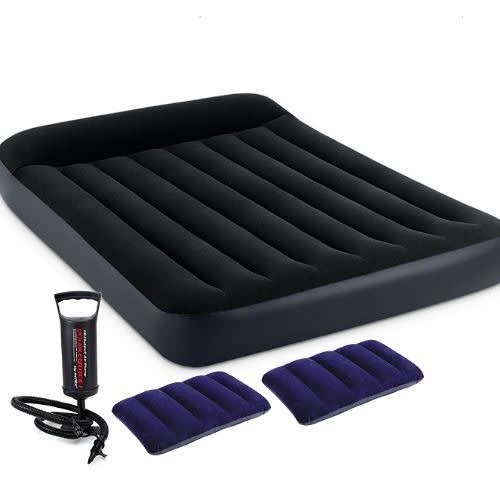 Inflatable 2-3 Person Pillow Raised Airbed With Pump + Two Pillows