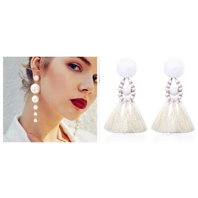 2 In 1 White Pearl And Tassel Earrings
