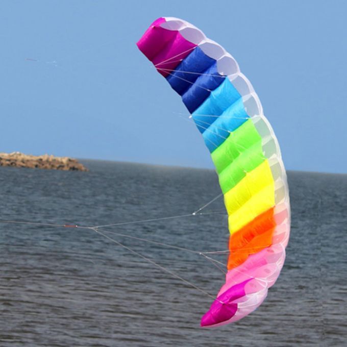 2.7m   Dual Line Para Hute Soft Parafoil Flying Surfing Kite Huge Large-Rainbow-270*80cm