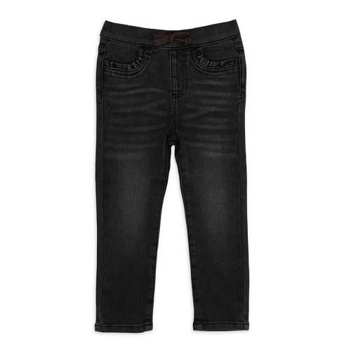 Baby And Toddler Girls Knit Skinny Jeans Pleated Pocket Denim - Black