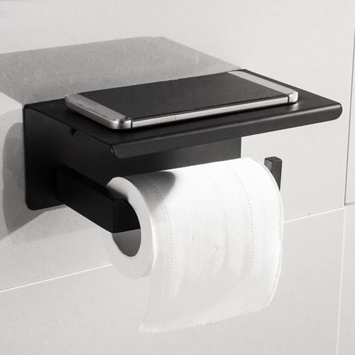 Black Matte Steel Toilet Paper Holder Top Place Things