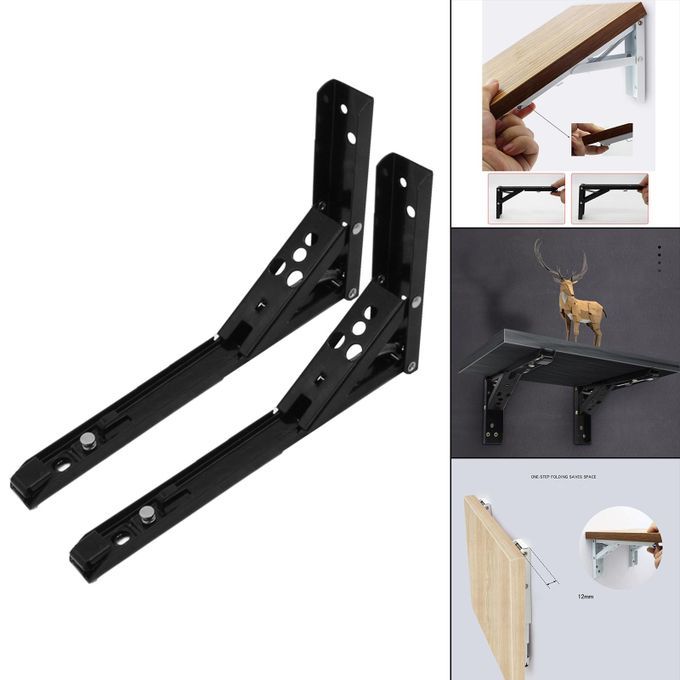 Triangle Folding Angle Bracket Shelf Bracket Heavy Support 12in Black