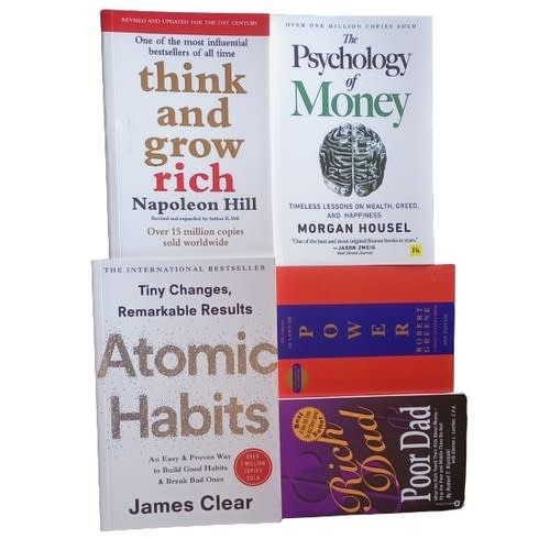 Psychology Of Money + Atomic Habit + Rich Dad Poor Dad + 48 Laws Of Power+ Think And Grow Rich