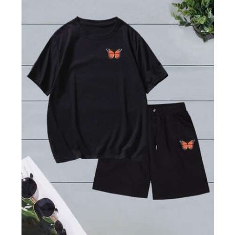 Men's Printed Short Sleeve T-shirt & Short - Black