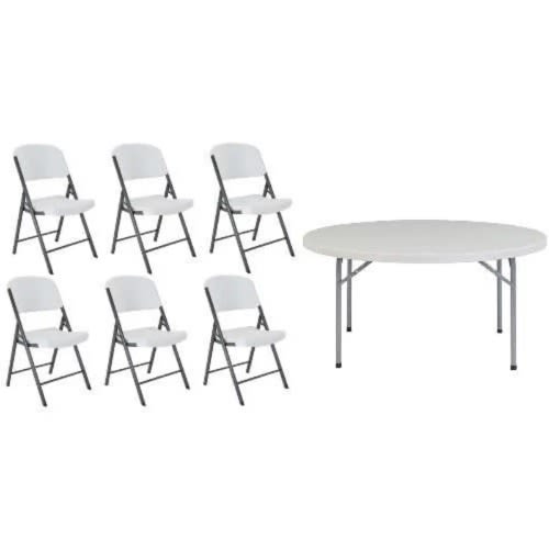 Plastic Folding Table With 6 Plastic Folding Chair - White 4 x 2 feet