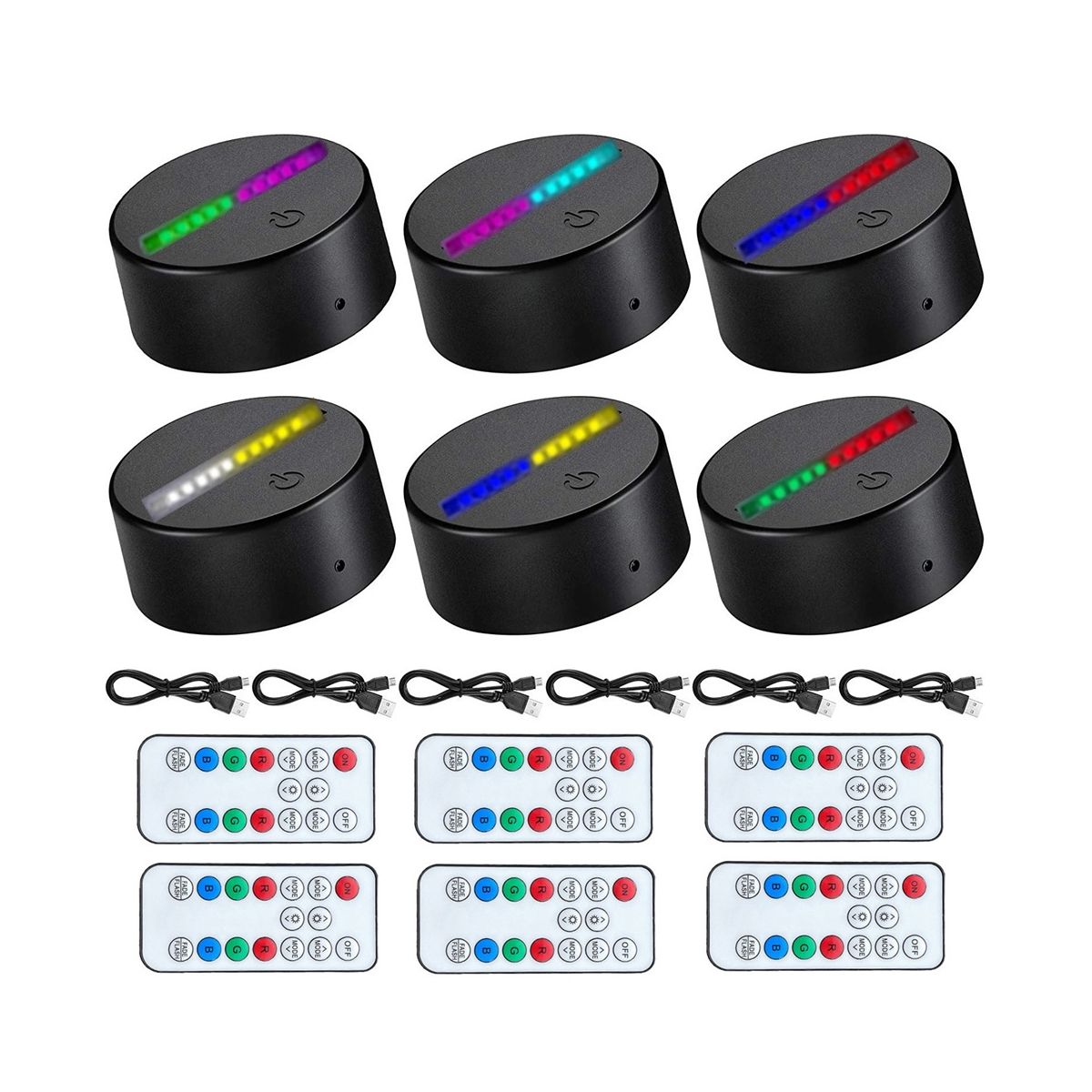 3D LED Night Light Lamp Base Two Tone 7 Colors LED Lamp Base with Remote USB Cable for Acrylic and Resin Glass Black