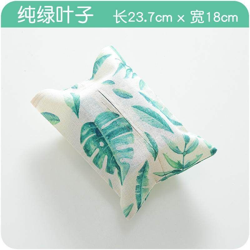 Family Nordic Plant Tampon Hemp Tissue Box Living Room Bedroom Tissue Cover Rainforest Cloth Art Suction Bag Pure Green Leaves {23.7 * 18cm}