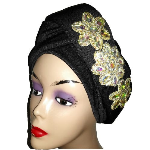 Evangeline Studded Turban Cap - Black