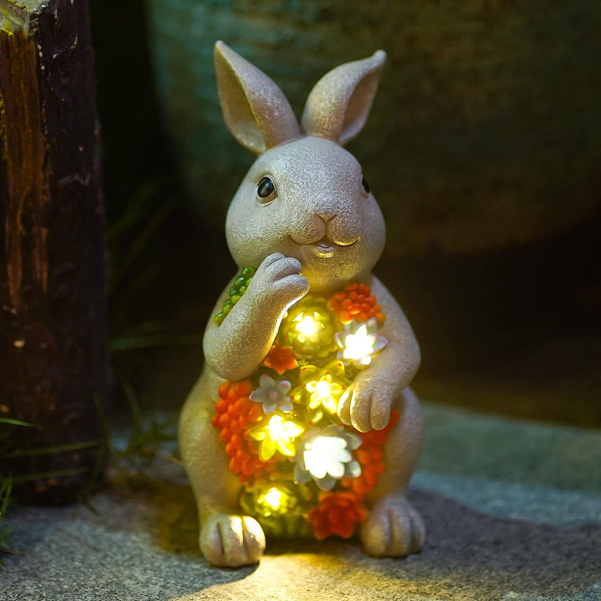 Solar Rabbit Statue Outdoor Figurine Lights For Garden Decor