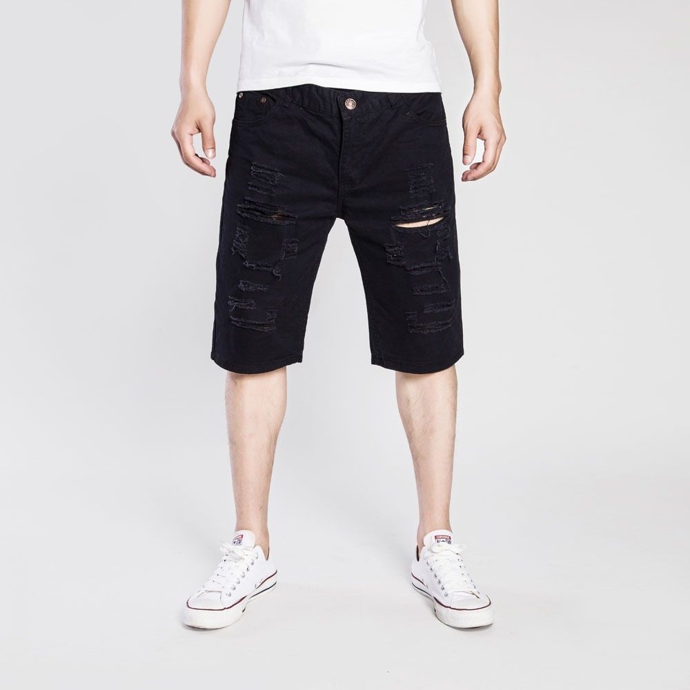 Casual Ripped Denim Shorts For Men (Black)