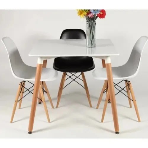Wood Leg Set Of Dining Table And 3 Chairs