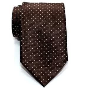 Premium Woven Microfiber Mens Tie with Brown Pin Dots
