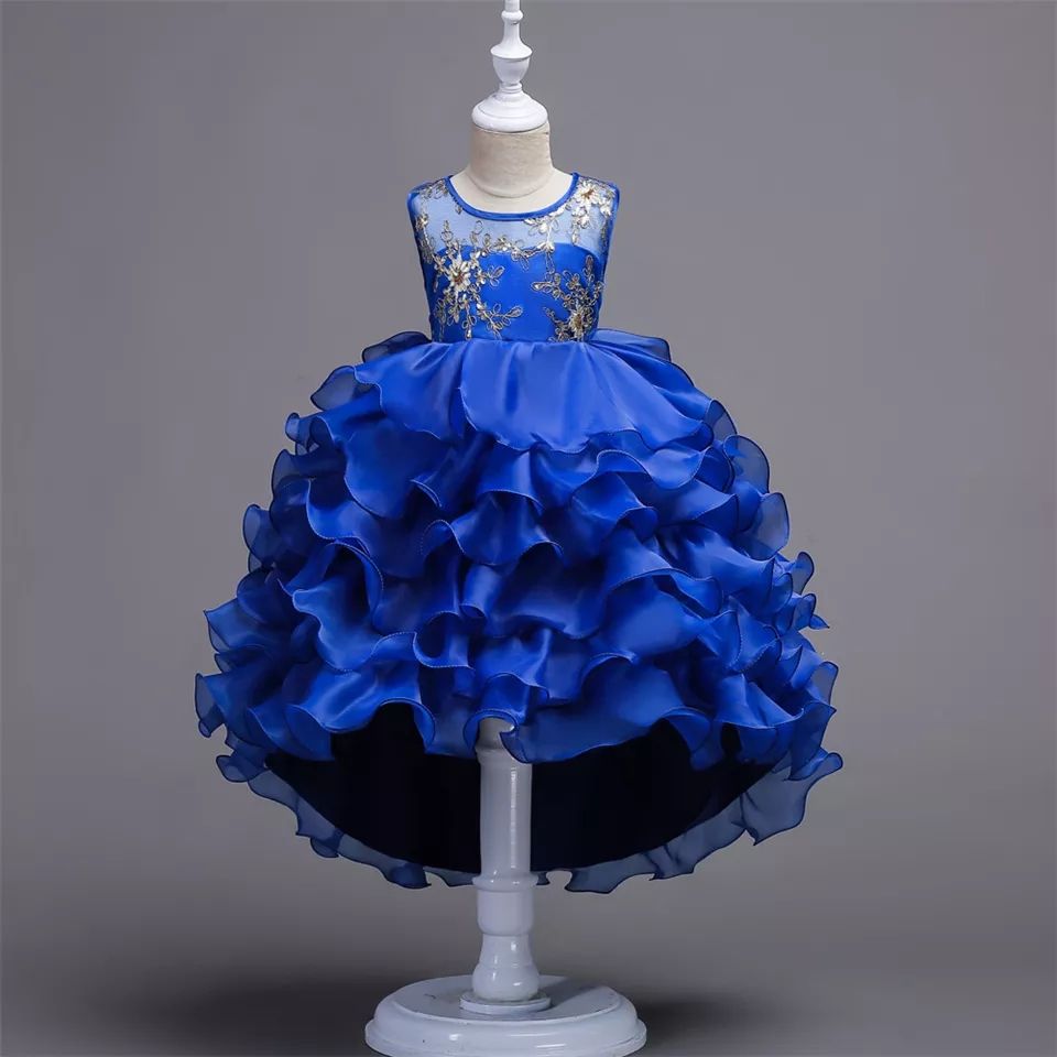 GIRL LONG EMBROIDERY GOWN  - ROYAL BLUE - G22