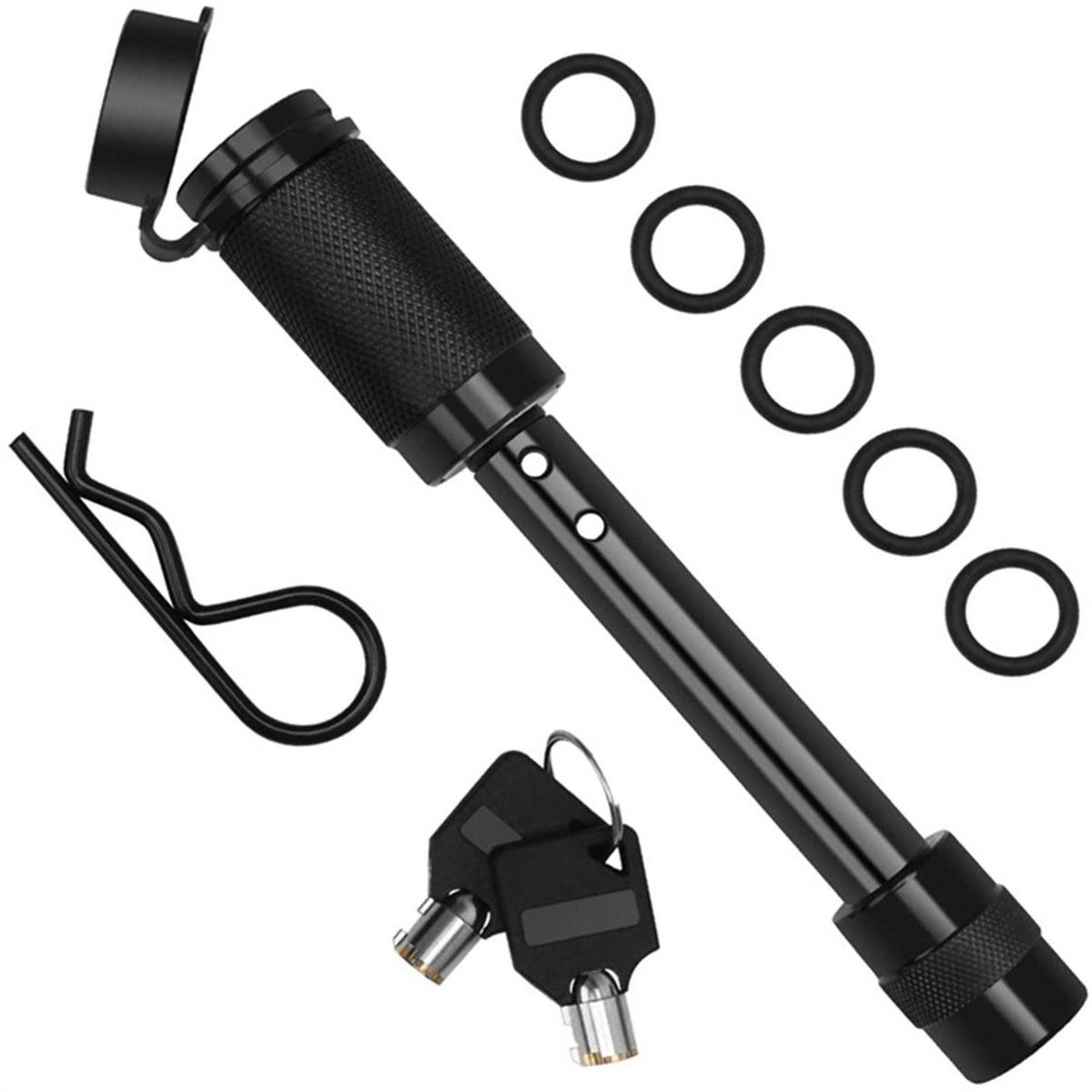 5/8'' Hitch Locking Pin with Keys Spring Clip 5 Rubber O-rings Set for Heavy-duty Trailer