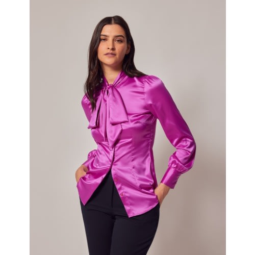 Purple Satin Bow Blouse