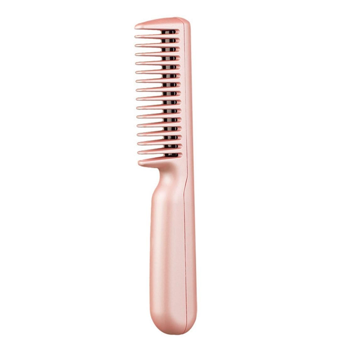 Electric Cordless Hair Straightener and Curling 2 in 1 Dry Comb Mini USB Charging Hot Straightening Pink