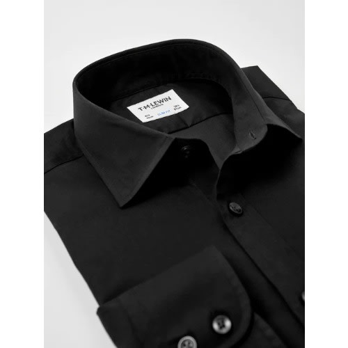 Men's Poplin Slim Fit Single Cuff Classic Collar Shirt - Black