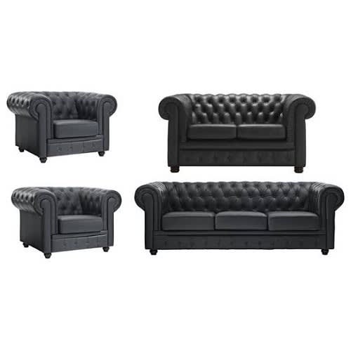 7 Seater Atoz Chesterfield Sofa Set - Black