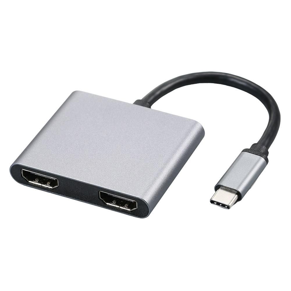 4-in-1 Type-C Hub Multifunctional Type-C Converter Aluminum Alloy Shell up to 4K Resolution USB3.0 Dual HD PD Ports
