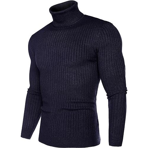 Mens Turtleneck Sweater Slim Fit - Navy Blue