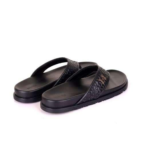 Men's Casual Leather Slippers - Black